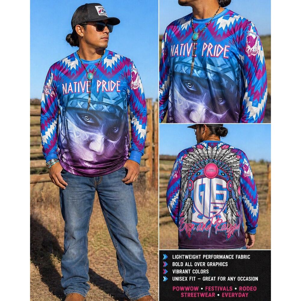 Pure Mana Native Pride Born and Raised Graphic Performance Jersey Shirt XL Blue